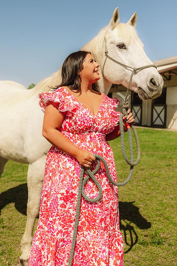 Romance In France Floral Maxi Dress in Red Curves