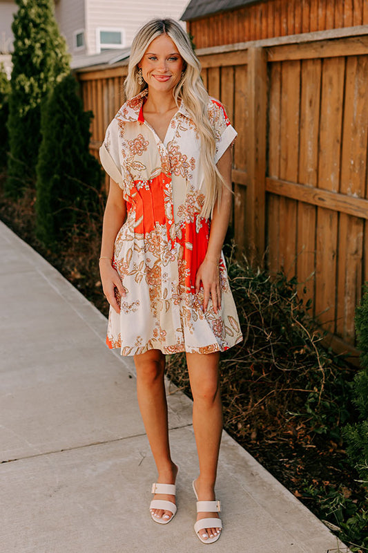 Cruise Ready Floral Mini Dress in Tangerine