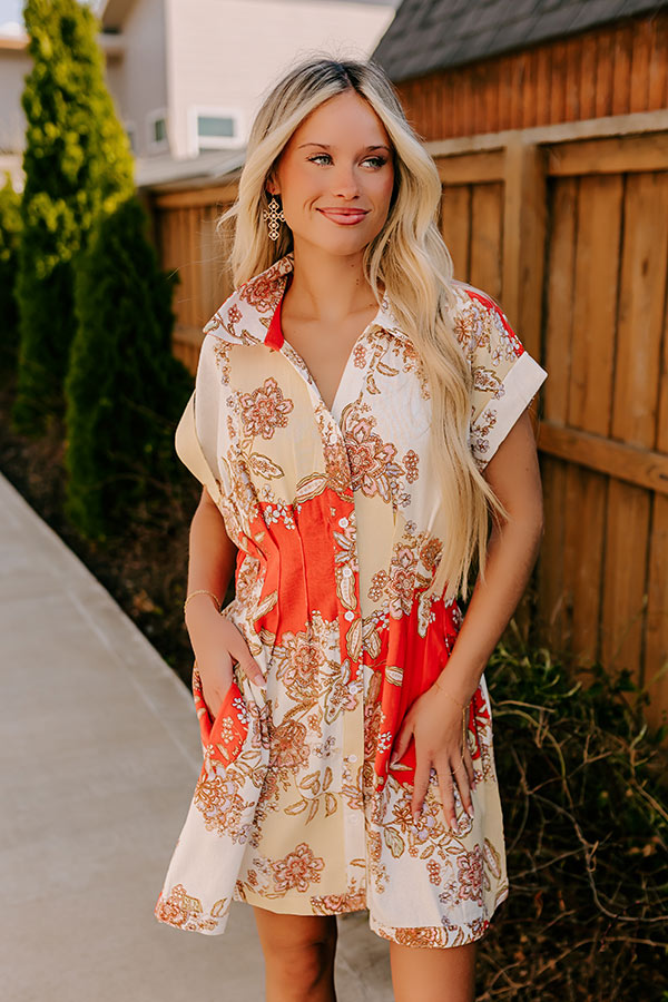 Cruise Ready Floral Mini Dress in Tangerine