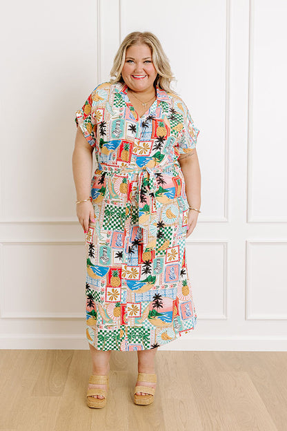 Paradise On The Mind Button Down Midi Dress Curves