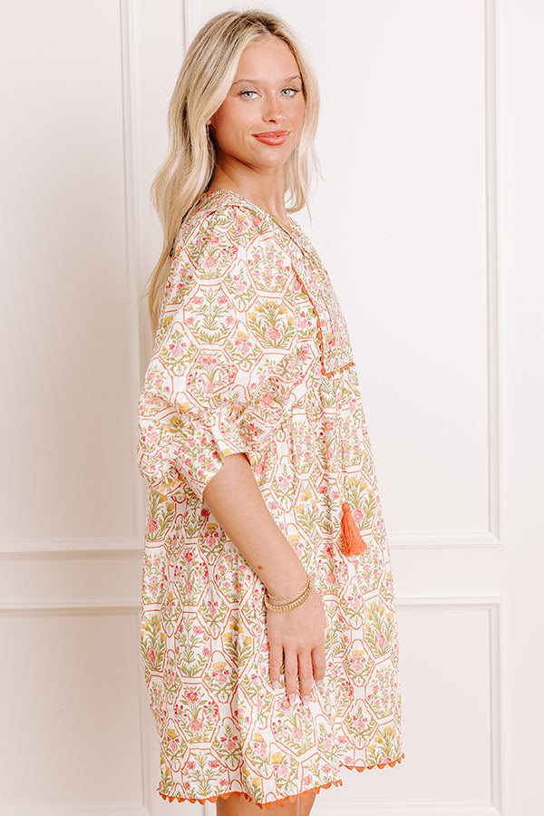 Tea Garden Charm Floral Mini Dress in Orange