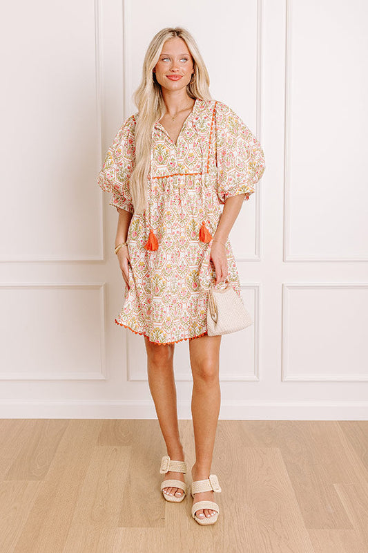 Tea Garden Charm Floral Mini Dress in Orange