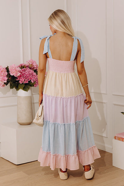 All Smiles Smocked Color Block Tiered Maxi Dress