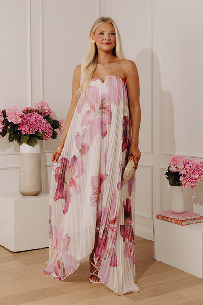 Painted Petals Pleated Midi Dress