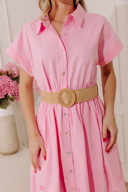 Classic Moment Eyelet Midi Dress in Pink
