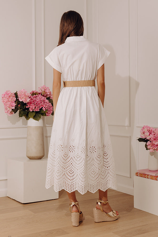 Classic Moment Eyelet Midi Dress in White
