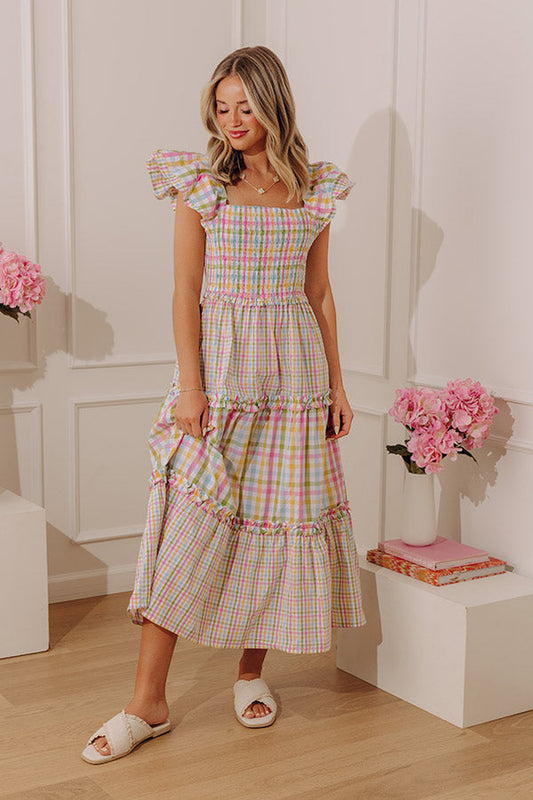 Darling Day Tiered Gingham Midi Dress