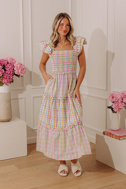 Darling Day Tiered Gingham Midi Dress