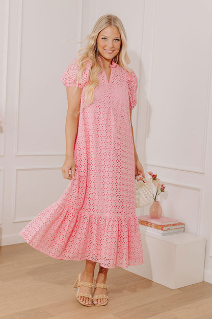 Easy Grace Eyelet Midi Dress in Pink