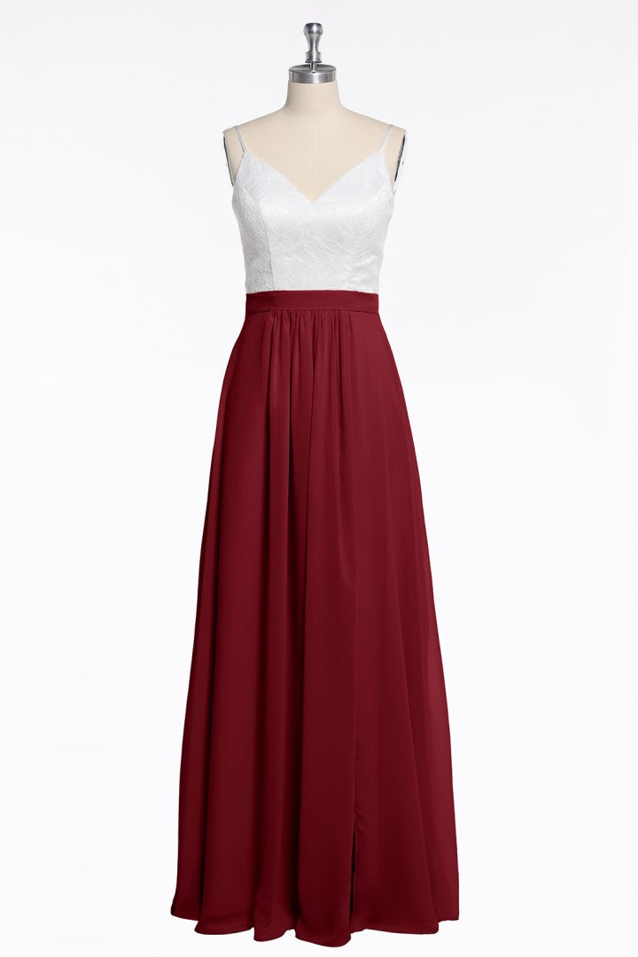 Spaghetti Straps White and Blue Red Chiffon Long Bridesmaid Dress