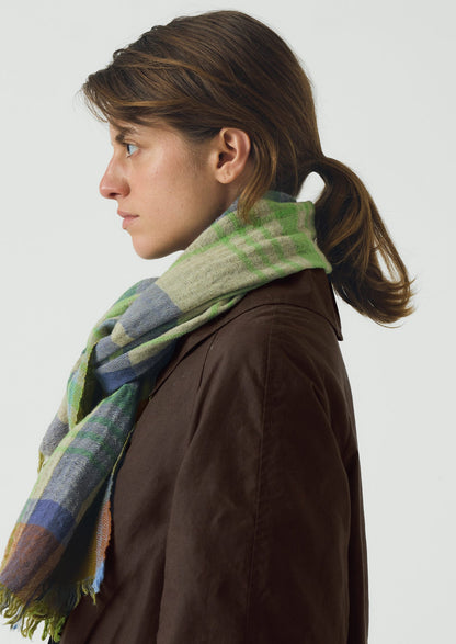 Large Check Boiled Wool Scarf | Soya/Multi