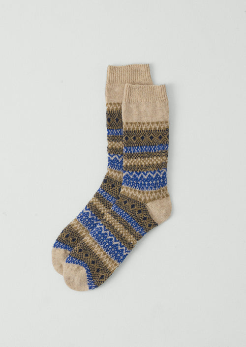 Jacquard Wool Socks | Parchment/Blue