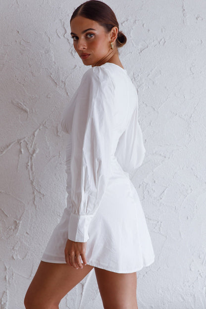 Josie Long Sleeved Ruched Feature Mini Dress White