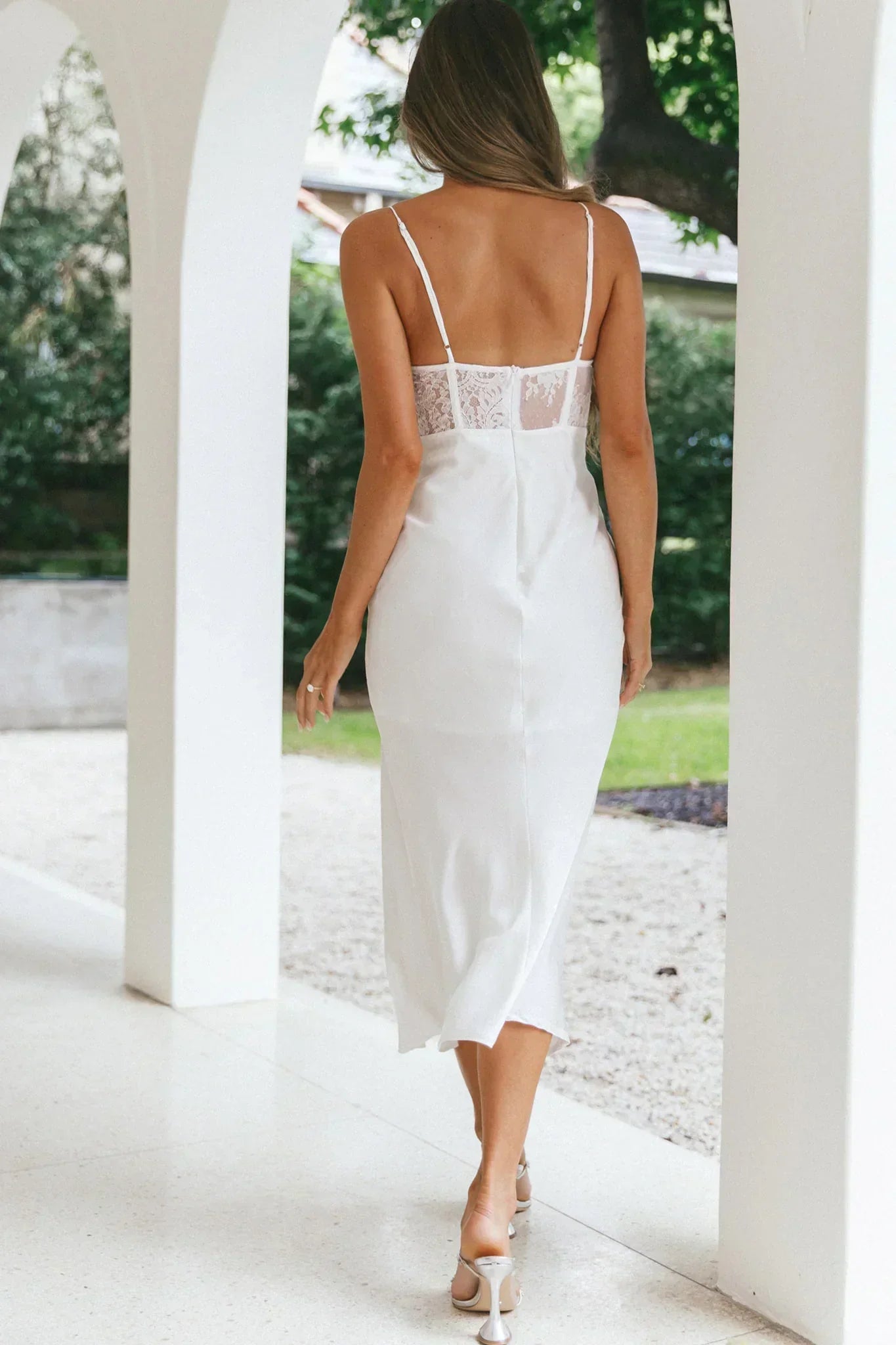 Trophy Lace Bodice Midi Dress Ivory