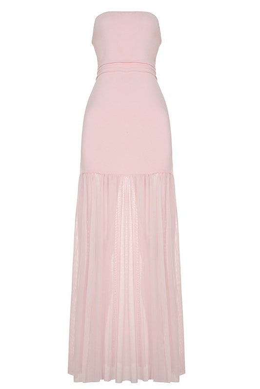 Strapless Pink Sheer Long Dress