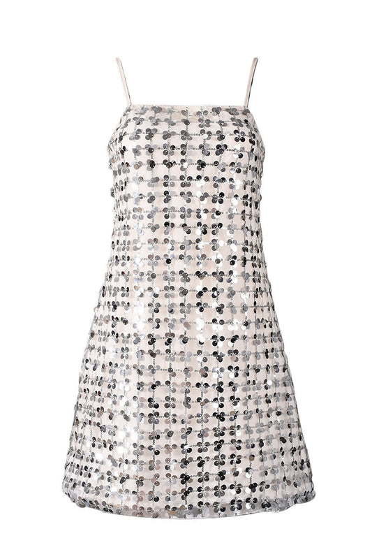 Silver Sequin Straps A-line Short Dress