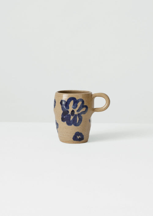 Zosia Painted Flower Tall Mug | Natural/Blue