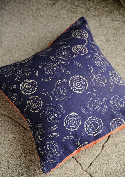Pomegranate Print Cushion Cover | Indigo Blue/Ecru