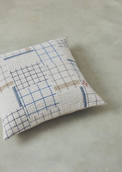 Tea Towel Check Patchwork Cushion Cover | Ecru/Multi