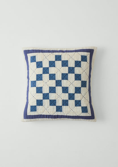 Lattice Patchwork Cushion Cover | Ecru/Aegean Blue