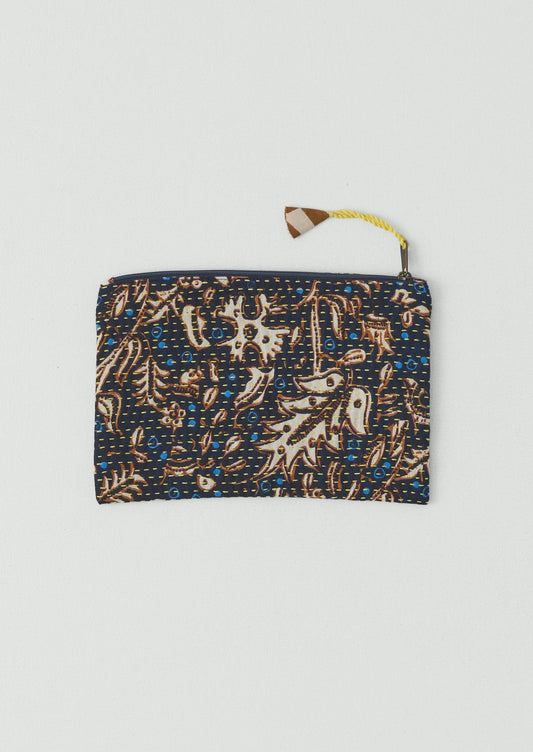 Remnant Fabric Kantha Pouch | Navy/Copper