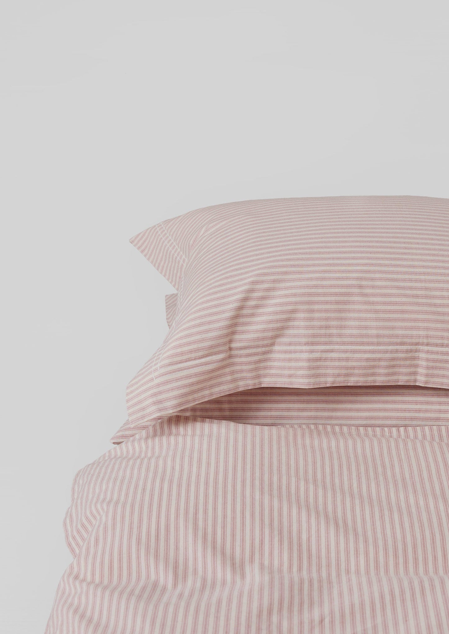 Ticking Stripe Cotton Oxford Pillowcase | Ecru/Rose