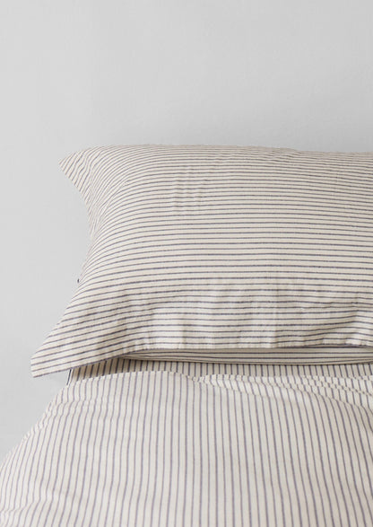 Pyjama Stripe Cotton Oxford Pillowcase | Navy/Ecru