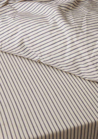 Pyjama Stripe Cotton Fitted Sheet | Navy/Ecru