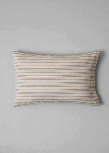 Ines Stripe Cotton Flannel Housewife Pillowcase Set | Apricot/Soft Blue