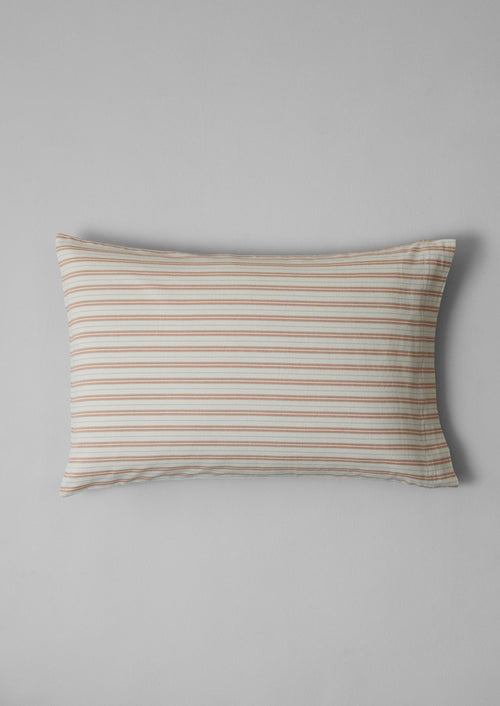 Ines Stripe Cotton Flannel Housewife Pillowcase Set | Apricot/Soft Blue