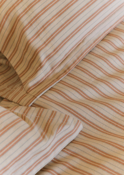 Ines Stripe Cotton Flannel Housewife Pillowcase Set | Apricot/Soft Blue