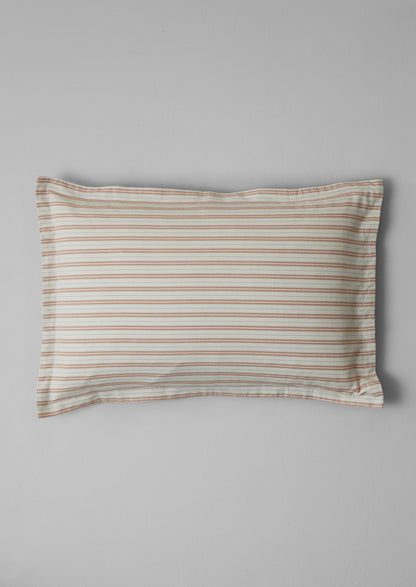Ines Stripe Cotton Flannel Oxford Pillowcase Set | Apricot/Soft Blue