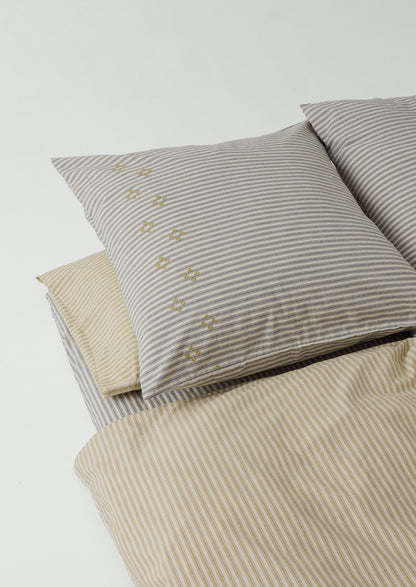 Ticking Stripe Cotton Embroidered Square Pillowcase | Ecru/Graphite