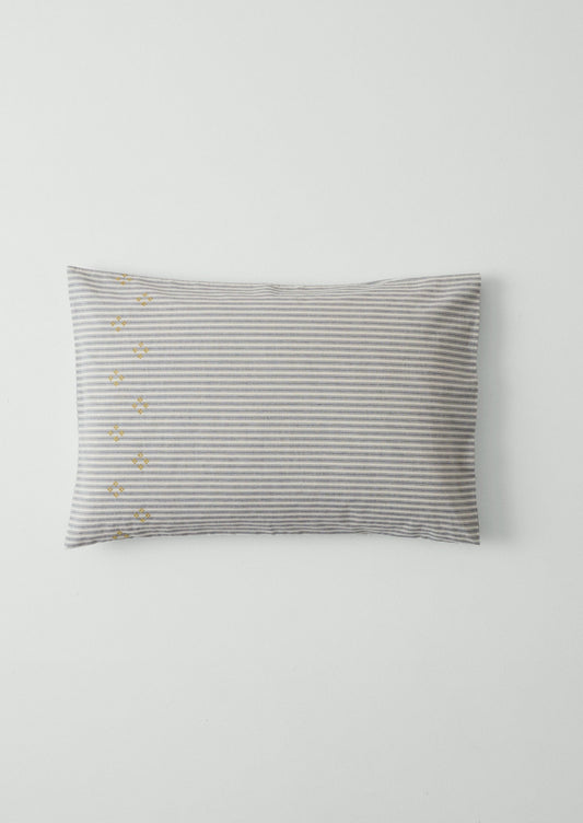Ticking Stripe Cotton Embroidered Housewife Pillowcase | Ecru/Graphite
