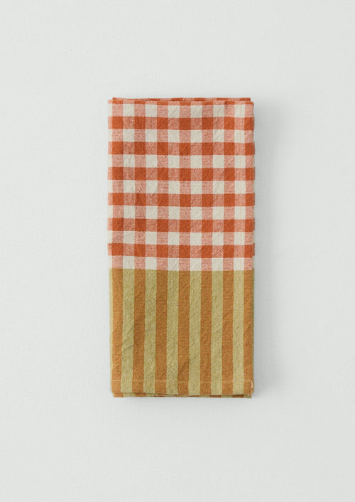 Hand Woven Siesta Check Napkin | Peach/Bright Olive