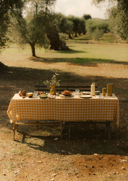 Orchard Check Linen Cotton Tablecloth | Mist/Cider