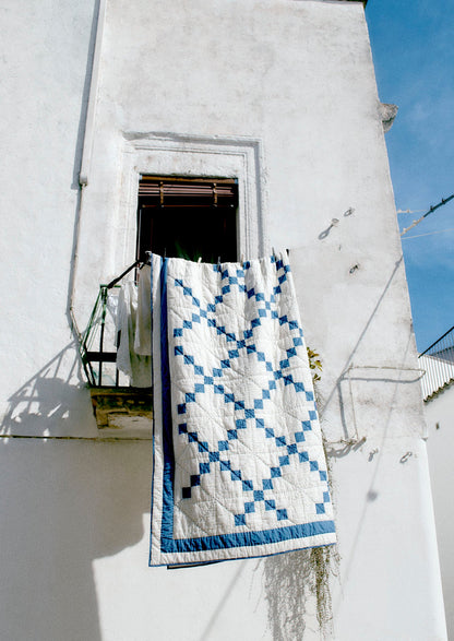 Lattice Patchwork Quilt | Ecru/Aegean Blue