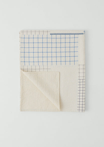 Tea Towel Check Patchwork Bedspread | Ecru/Multi