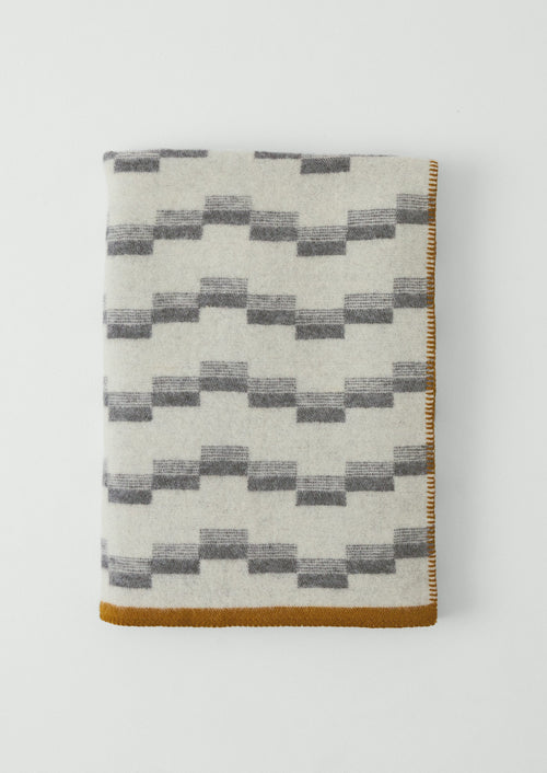 Jacquard Stepped Stripe Wool Blanket | Ecru/Charcoal