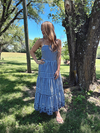 Maisey Navy Gingham Midi Dress