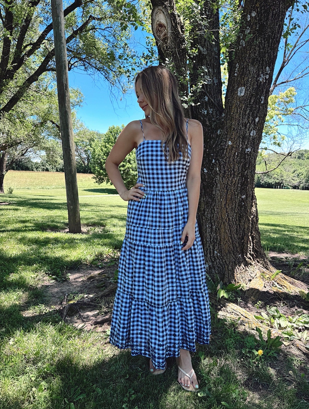 Maisey Navy Gingham Midi Dress