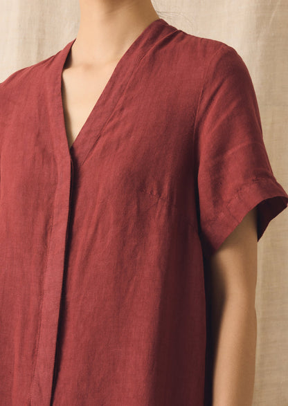 V Neck Garment Dyed Linen Jumpsuit | Tomato Red