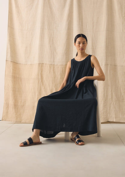 Lightweight Cotton Seersucker Dress | Navy