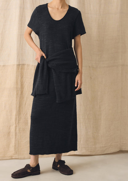 Knitted Linen Cotton T Shirt Dress | Dark Navy
