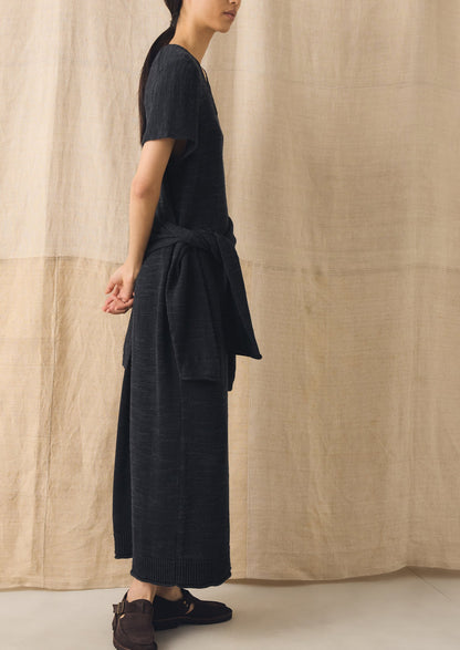 Knitted Linen Cotton T Shirt Dress | Dark Navy