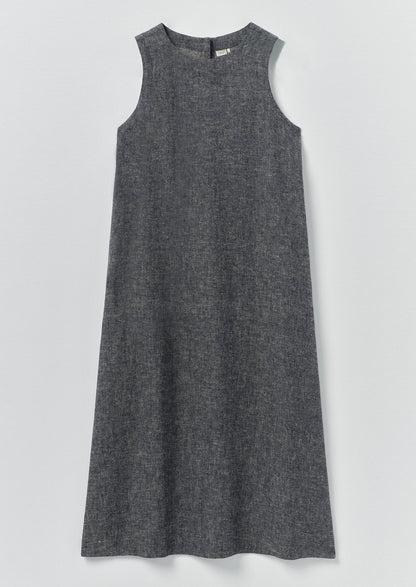 Linen Cotton Twill Apron Shift Dress | Navy/Ecru