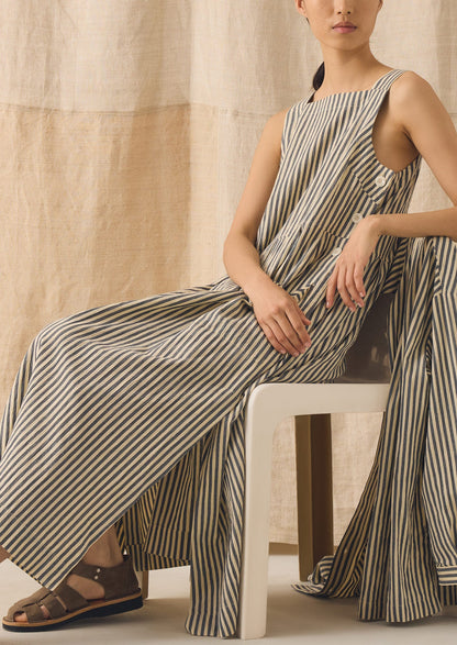 Tablier Stripe Cotton Pinafore Dress | Workshop Blue