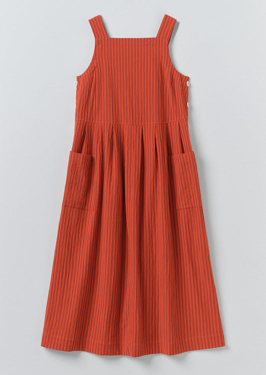 Tablier Stripe Cotton Pinafore Dress | Tomato