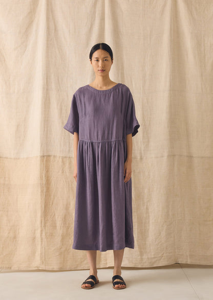 Lightweight Linen Gathered Waist Dress | Dark Thistle