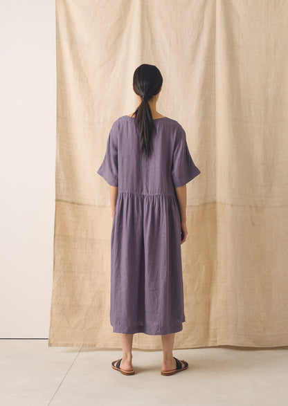 Lightweight Linen Gathered Waist Dress | Dark Thistle
